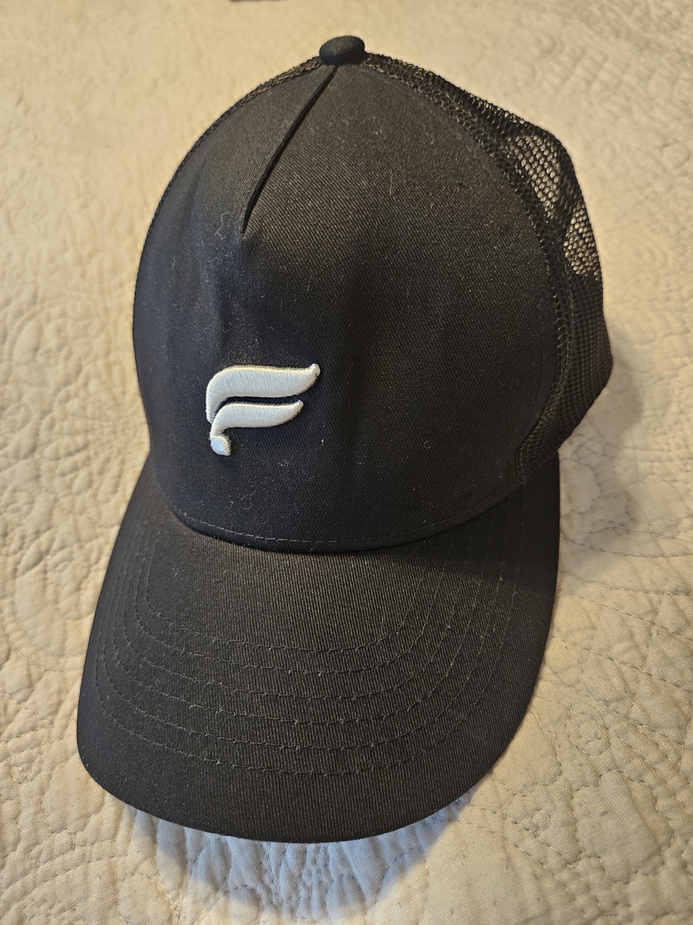 Fabletics Black Mesh Snapback with Green Undervisor and White Logo